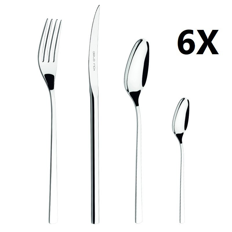 Nomo bestek set van 24 stuks - 18/10 roestvrij staal - Belo Inox - (6 tafelmessen + 6 tafelvorken + 6 tafel lepels + 6 theelepels)
