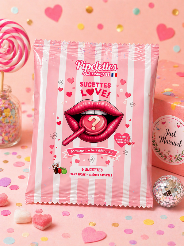Box of personalized “LOVE” themed lollipops