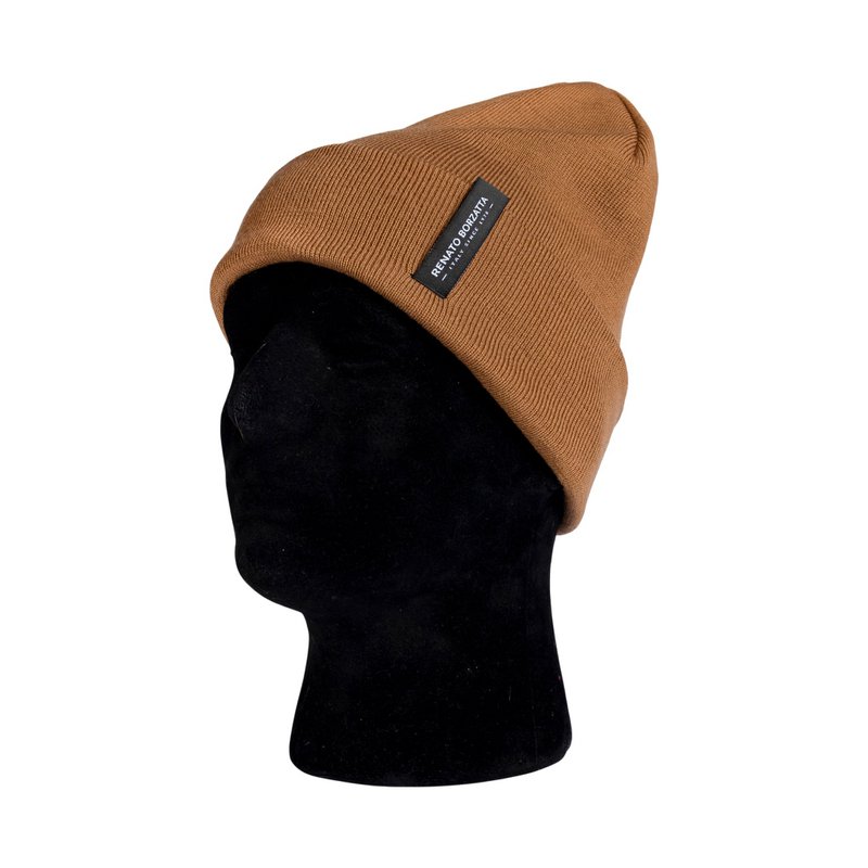 RB5005S | Unisex Cap in Tubular Stockinette Knit CIMONE Wool Blend Made in Italy. Cognac colour. One size