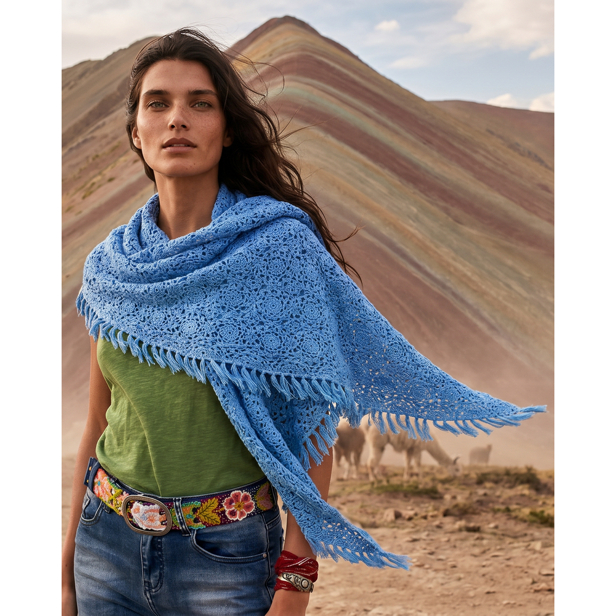 Cashmere scarf LA PAZ hand crocheted triangle