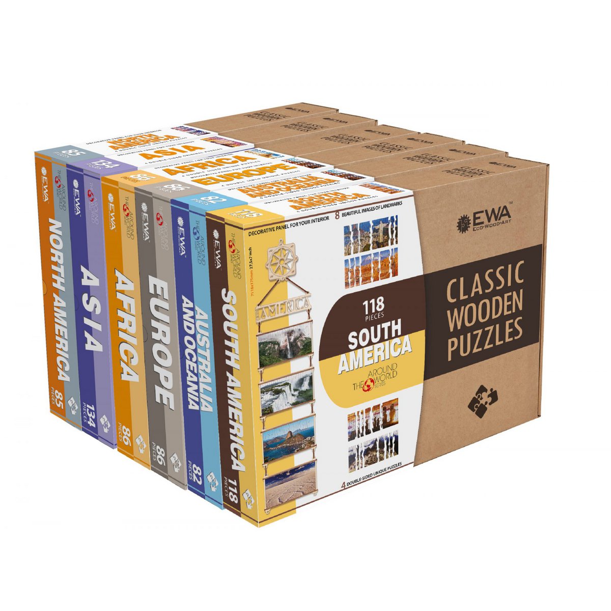 Eco Wood Art (EWA) 4 Double -sided keep jigsaw puzzles, North America, 1447, together 70 × 17.5 × 1.5 cm, cardboard box