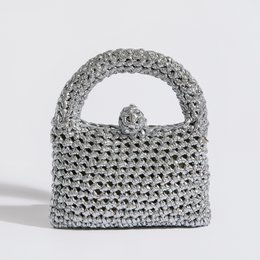 “Kalliopi metallics” crochet handbag with extra crossbody strap silver