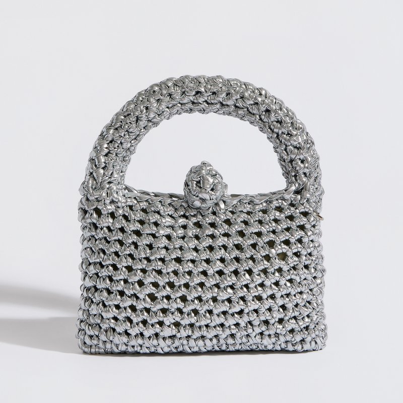 “Kalliopi metallics” crochet handbag with extra crossbody strap silver