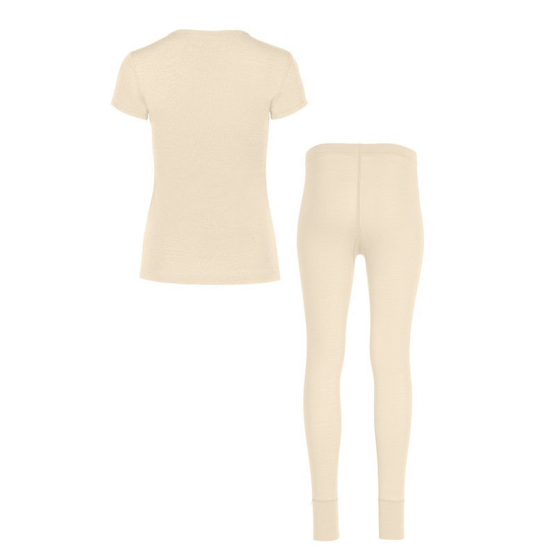 2-delige 160 Merino-set voor dames, naturel met korte mouwen en onderkant