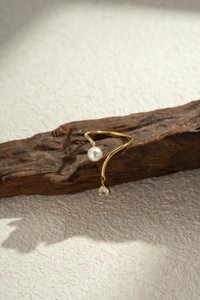 Refined ring pearl pendant crystal stainless steel gold elegant adjusted