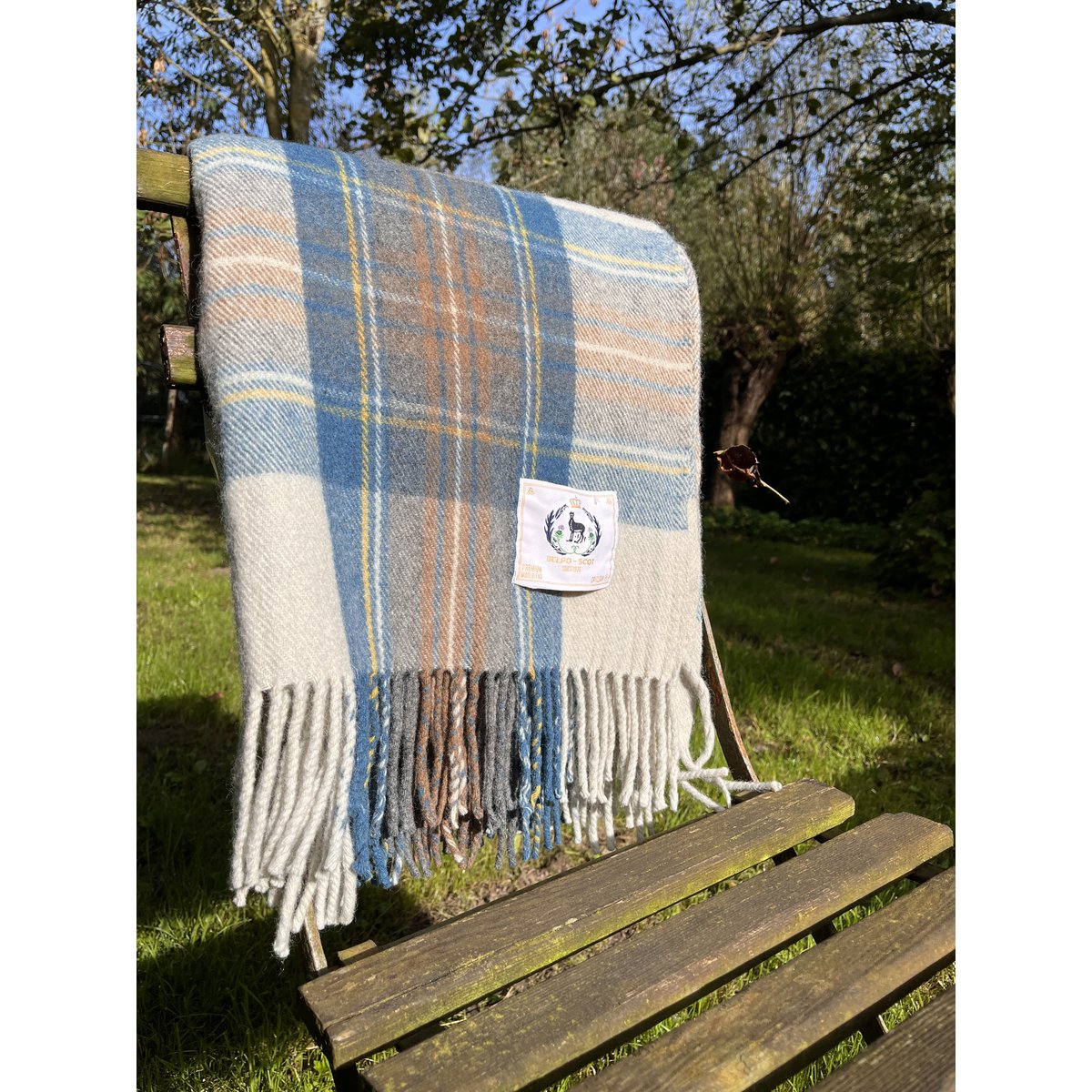 Tartan-Decke – Stewart Muted Blue – 100 % recycelte Wolle