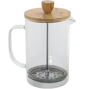 800ML GLASS Plunger COFFEE MAKER, BAMBOO LID, STAINLESS STEEL PRESS _10X15X19CM BOROSILIC GLASS CU80156
