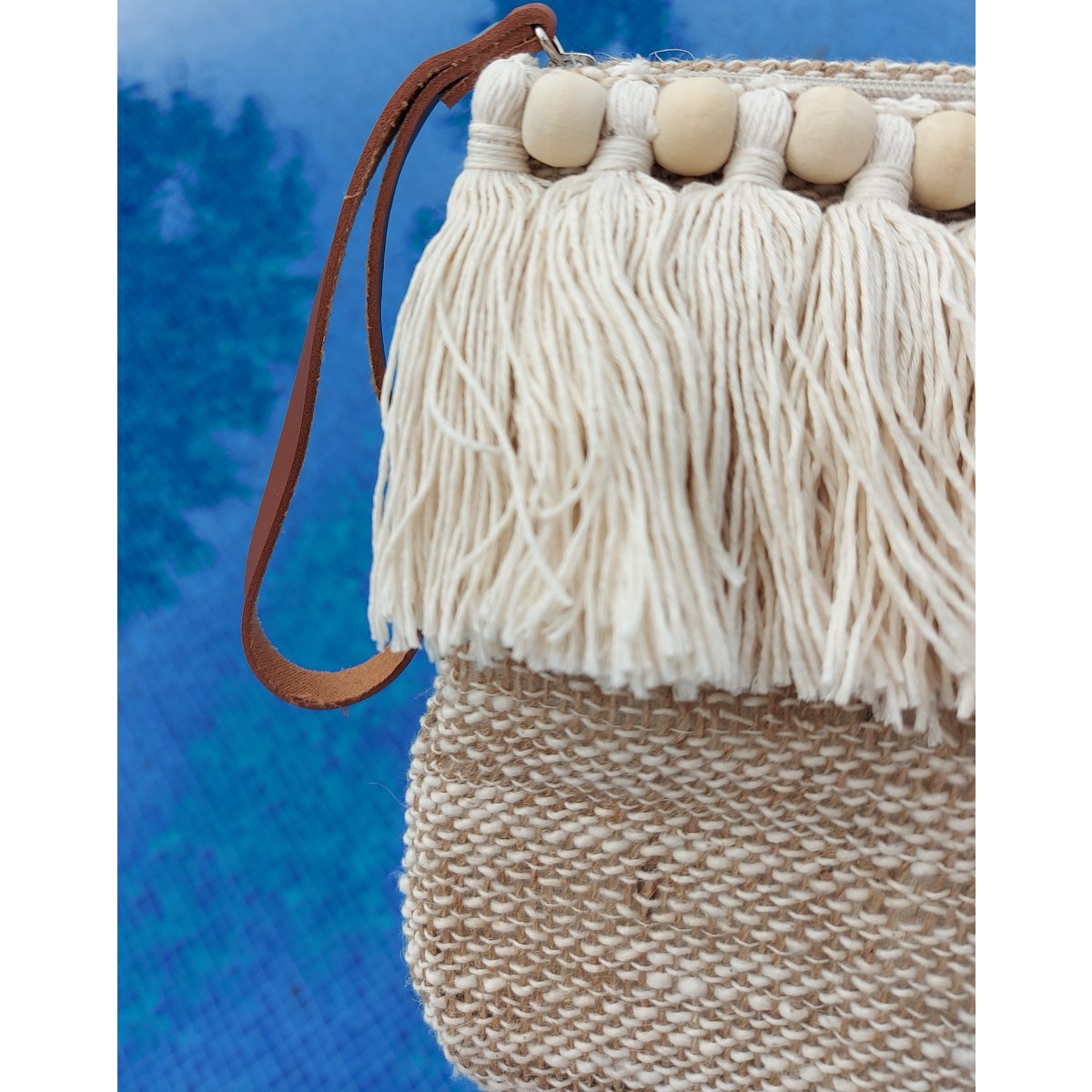 COTTON HANDBAG WITH WOODEN BALLS