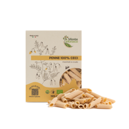 Organic chickpea flour penne pasta made from 100% chickpea flour. Gluten-free, high in protein, and a good source of fiber.