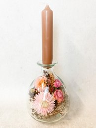 Glass bottle with candle, div. color options