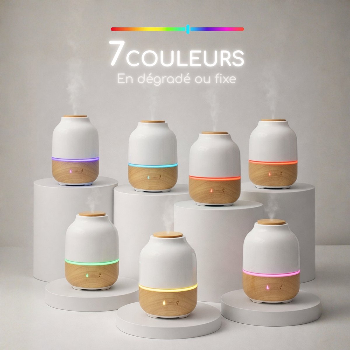 Ultrasonic Diffuser – Purisia – Wood and Ceramic Design – Diffusion of Essential Oils – Customizable Lighting – Decorative Idea