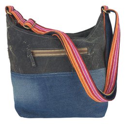 Sunsa schoudertas van upcycled jeans & canvas, vegan damestas