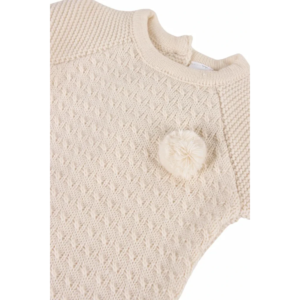Conjunto Bebé 3 Piezas Punto Textura Crudo con Pompón