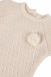 Conjunto Bebé 3 Piezas Punto Textura Crudo con Pompón
