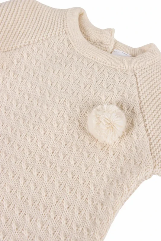 Conjunto Bebé 3 Piezas Punto Textura Crudo con Pompón