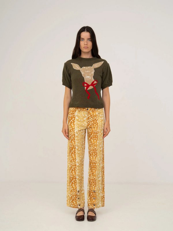 Jeans in denim con stampa cervo