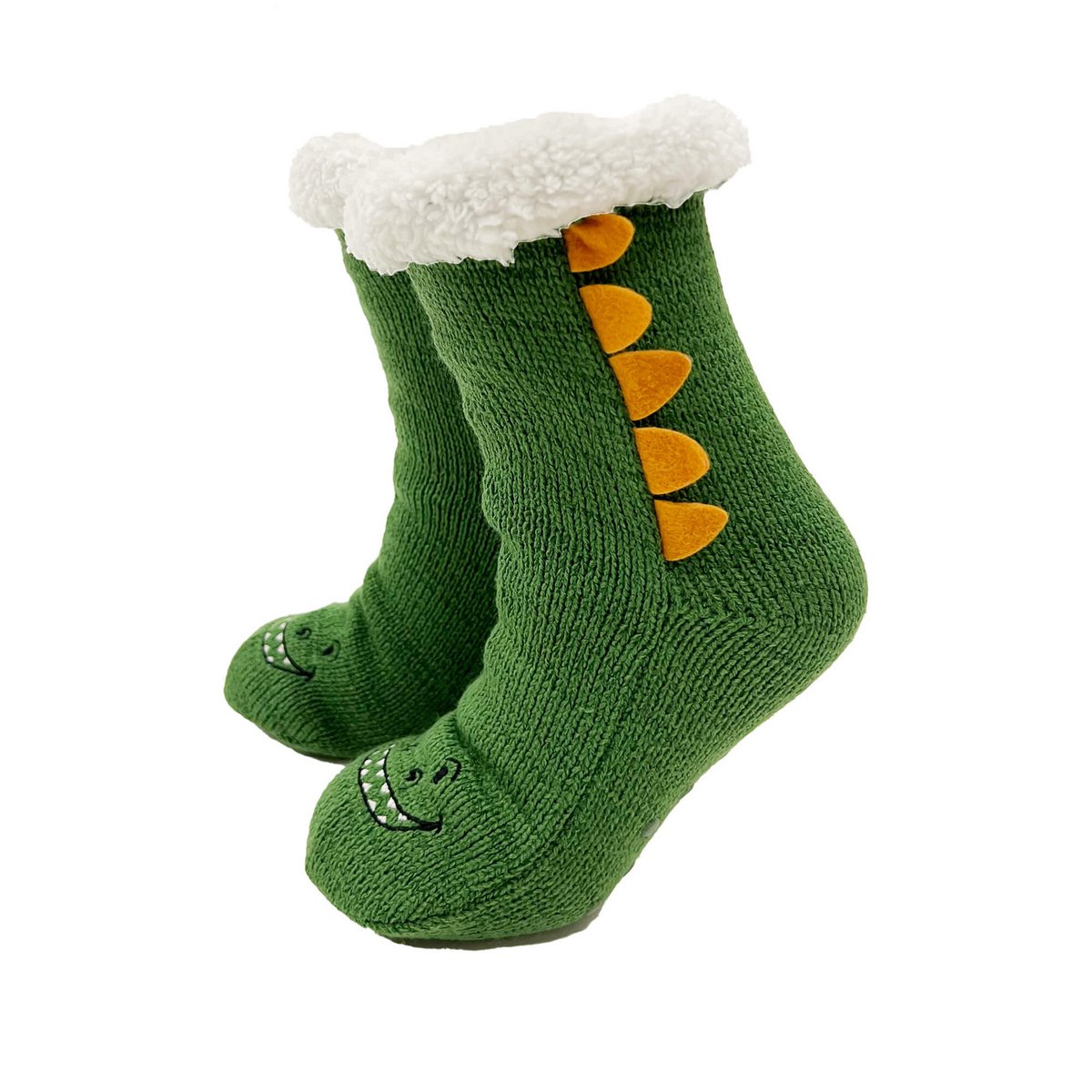 Textino DINO - House socks size 31/34 - non-slip - with sherpa lining - English Ivy