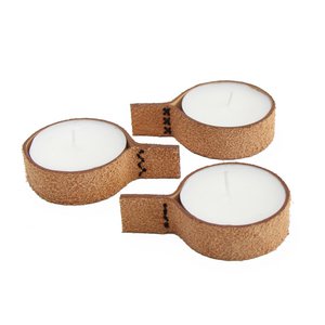 Teelichthalter L Leder - Wildleder Creme