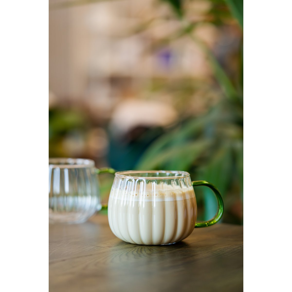 SET de 2 verre mono paroi anse verte 350ml TULIP 1197