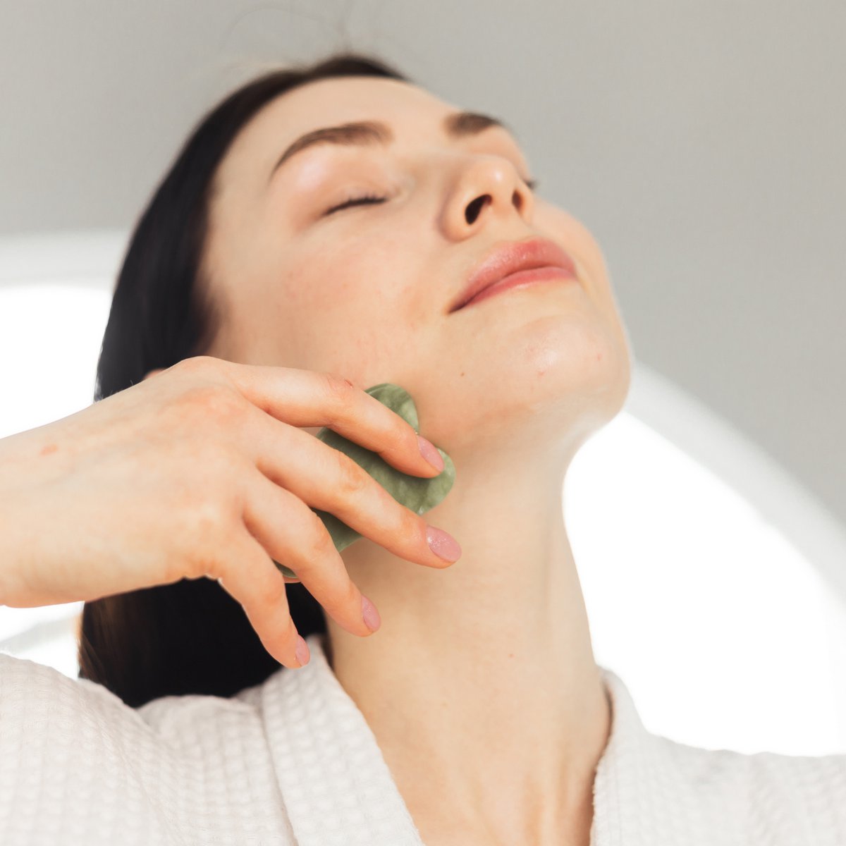 Zestaw i maska ​​na oczy z zielonego jadeitu Gua Sha - Termoterapia - Niezbędne akcesoria kosmetyczne - Kamień naturalny - Narzędzie do podnoszenia