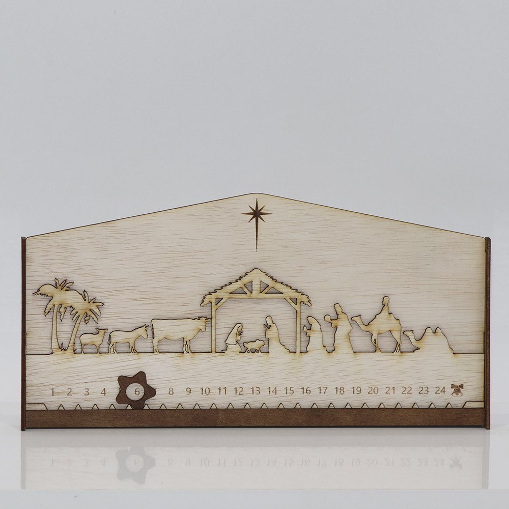 Design Advent Calendar Nativity Scene – four-layer Natural Wood with Star of Bethlehem | Atmospheric Christmas decoration