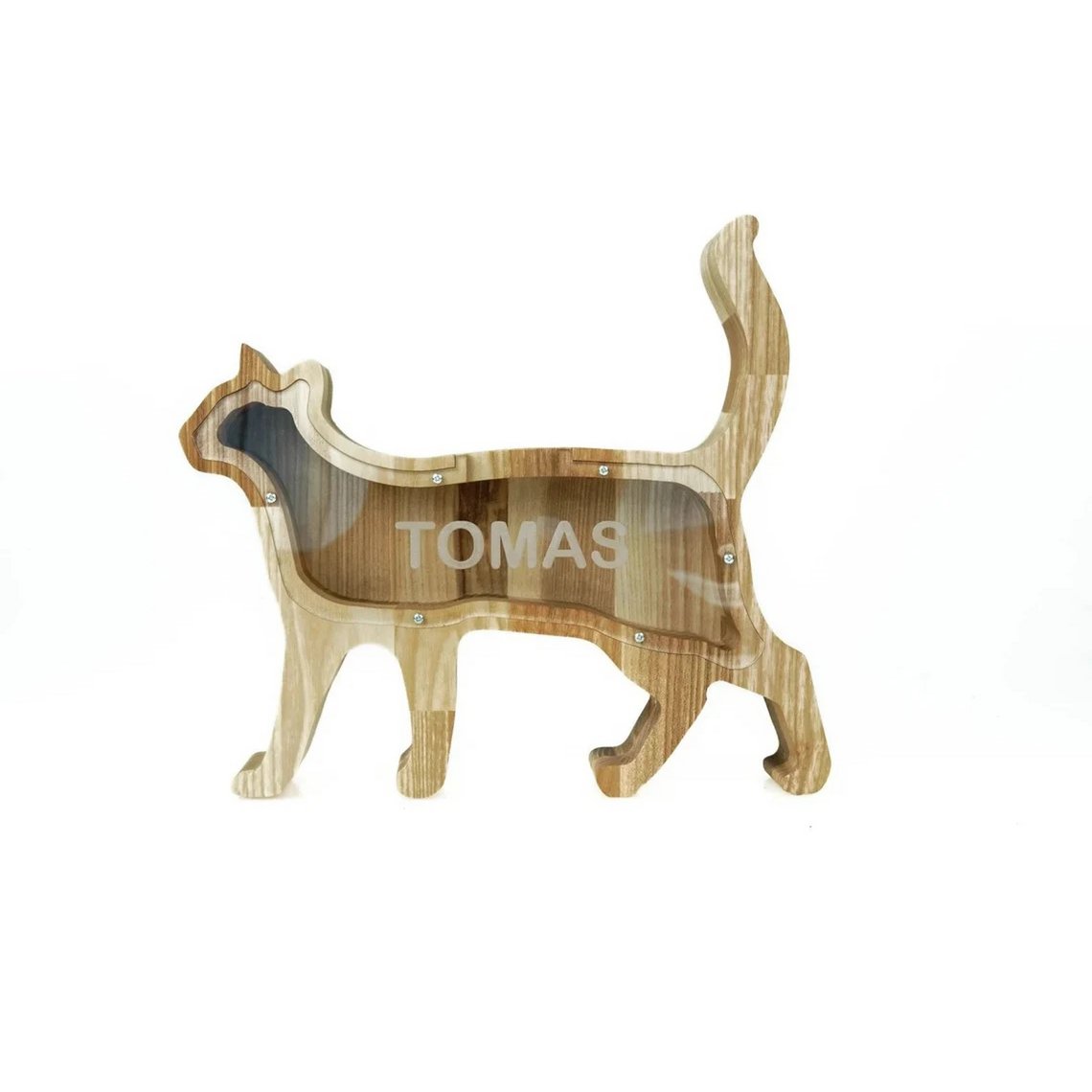 Personalized Wooden Piggy Bank Cat, Con box, Money box, Money bank