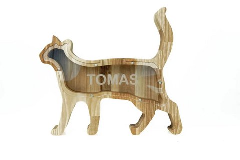 Gepersonaliseerde Houten Spaarpot Kat, Con box, Spaarpot, Spaarpot