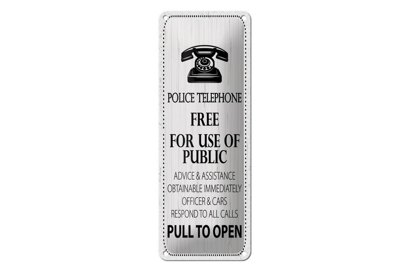 Targa in metallo con scritta 27x10 cm Telefono della polizia Gratuito per l'uso come cartello decorativo pubblico