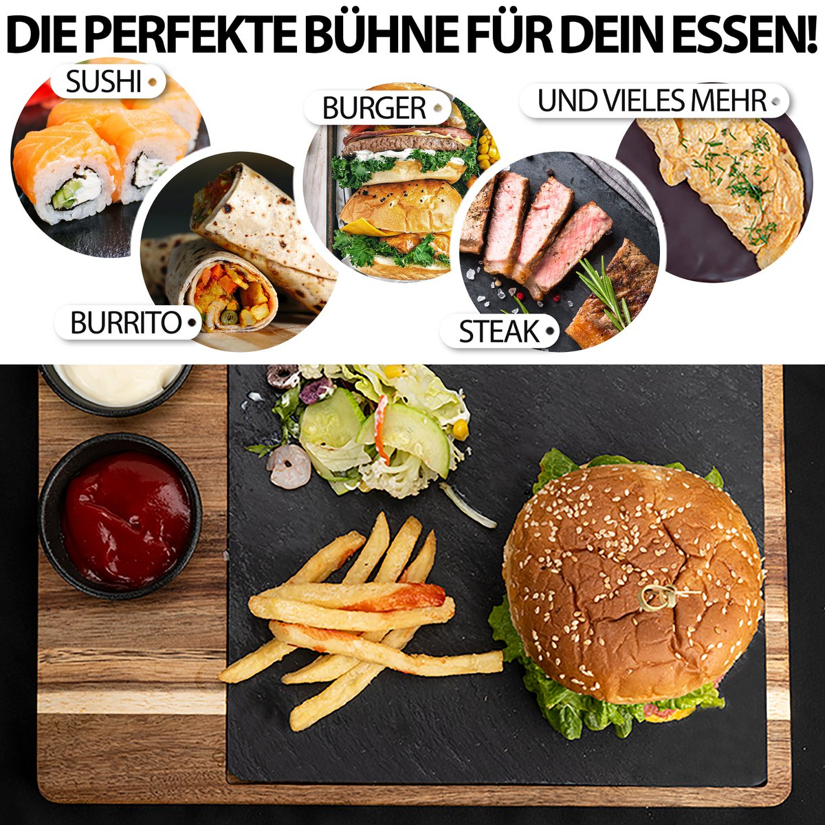 Serving Board XXL „Domingo” 2 Zestaw wykonany z drewna FSC® Acacia z płytami i miskami sosowymi