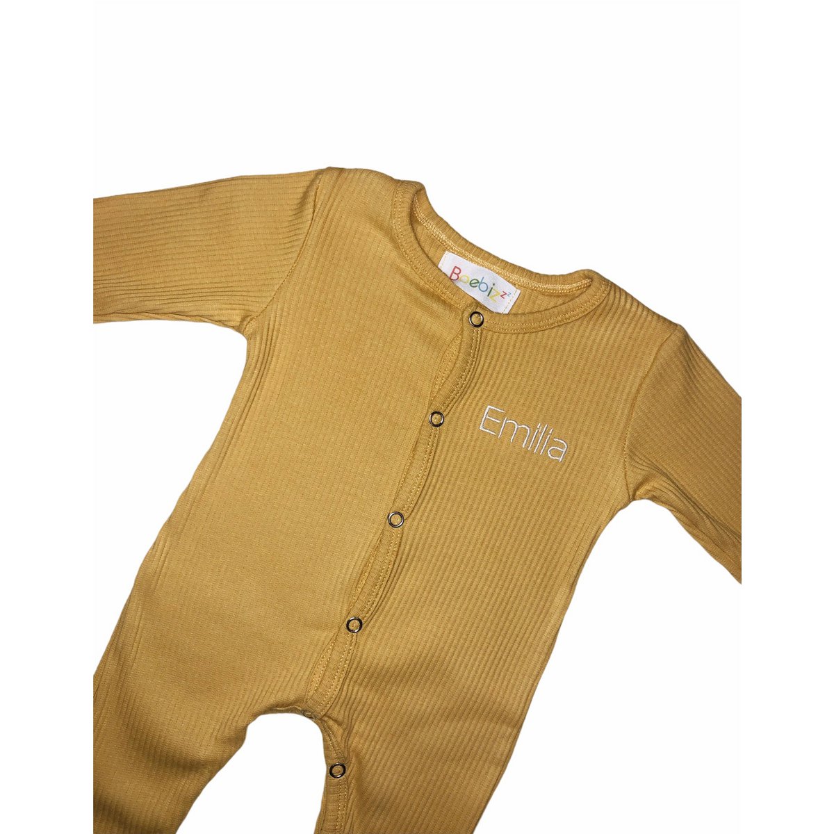 Mustard ribbed baby grow