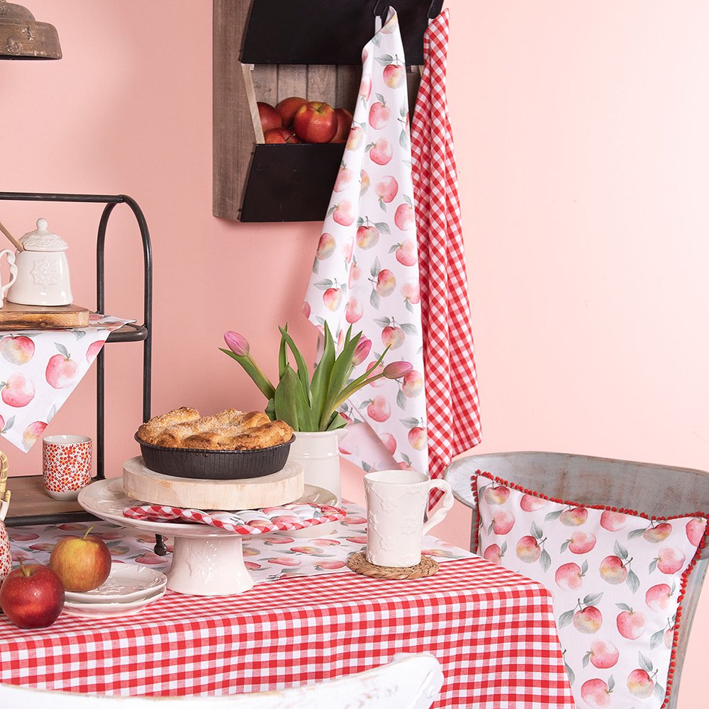 Theedoek 50x70 cm Rood Wit Katoen Appel Keukenhanddoek