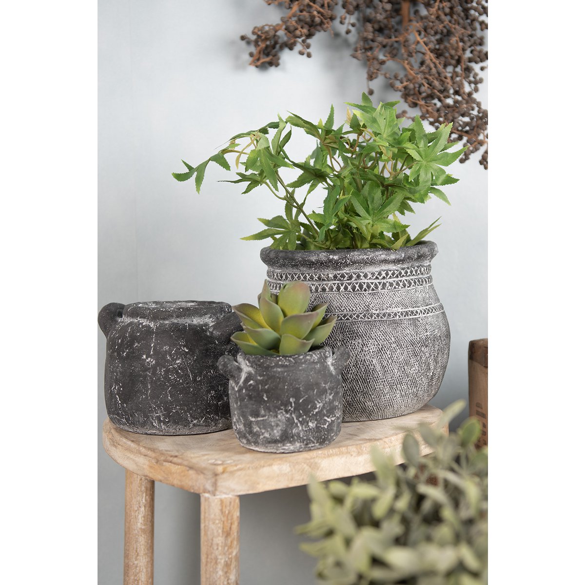 Flowerpot 17x15x13 cm Gray Stone Home Decoration
