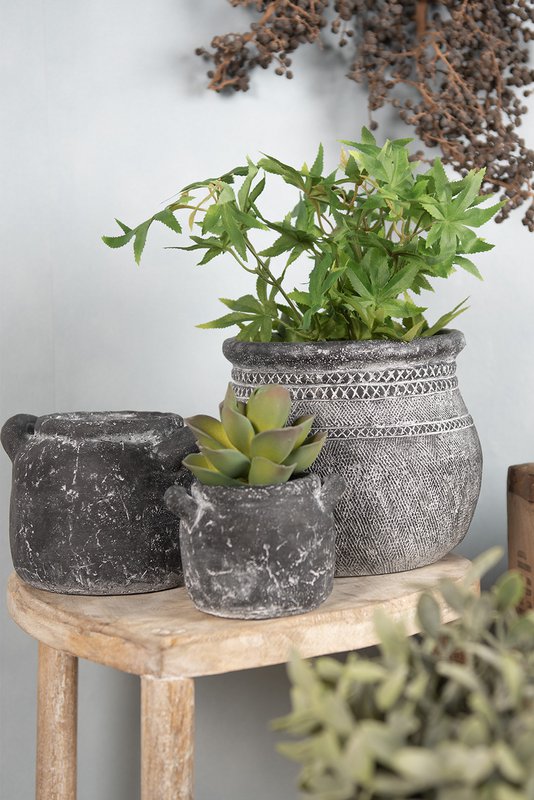 Flowerpot 17x15x13 cm Gray Stone Home Decoration