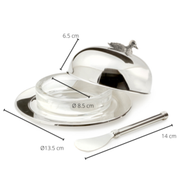 EDZARD butter bell duck, diameter 14 cm, silver-plated, with matching butter knife 18 cm