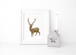 Deer and birds poster, botanical Christmas poster, deer poster, Christmas print, reindeer Christmas decor, Christmas poster
