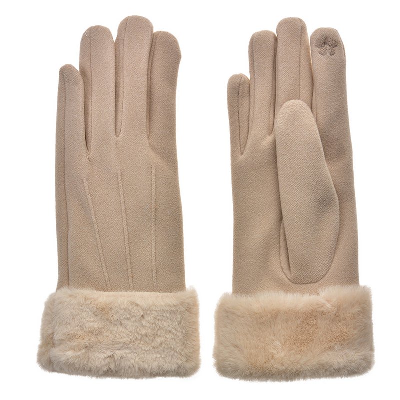 Handschoenen met imitatiebont 9x24 cm Beige Polyester