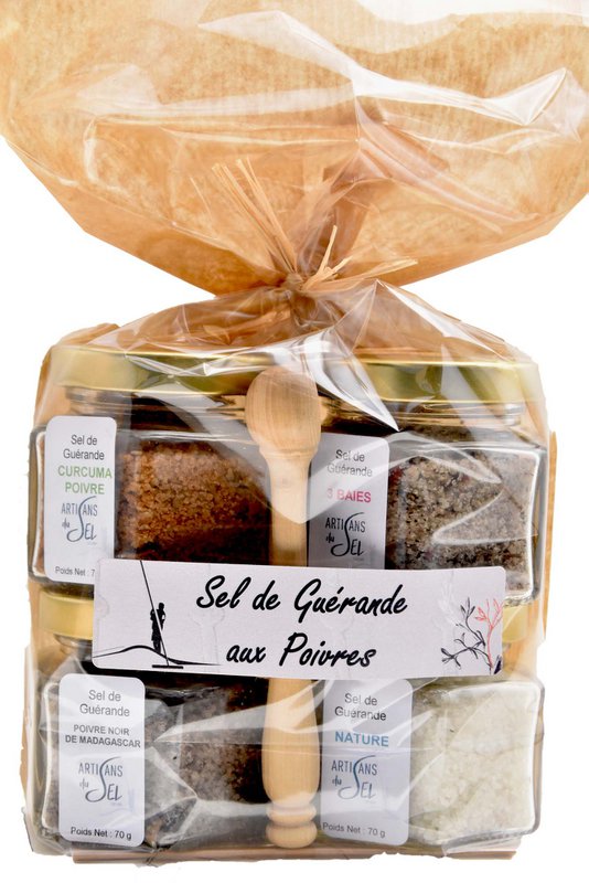 Viele Guérande -Salz mit Paprika + BIOS -Schaufel - 4*70gr | Salzhandwerker