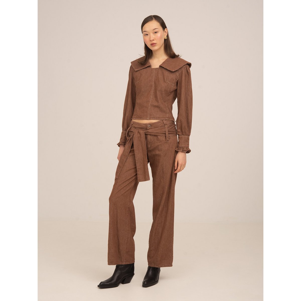 District Brown Denim Bluse