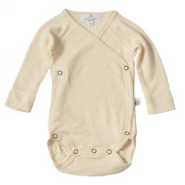 Woolen wrap-over romper long sleeves - Merino wool - Natural