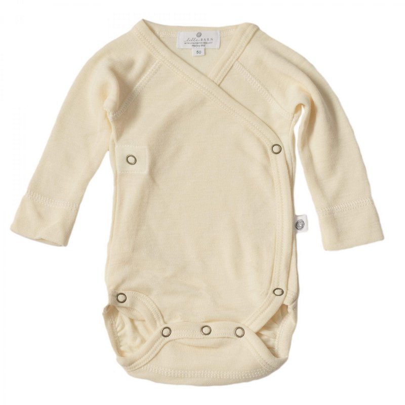 Woolen wrap-over romper long sleeves - Merino wool - Natural