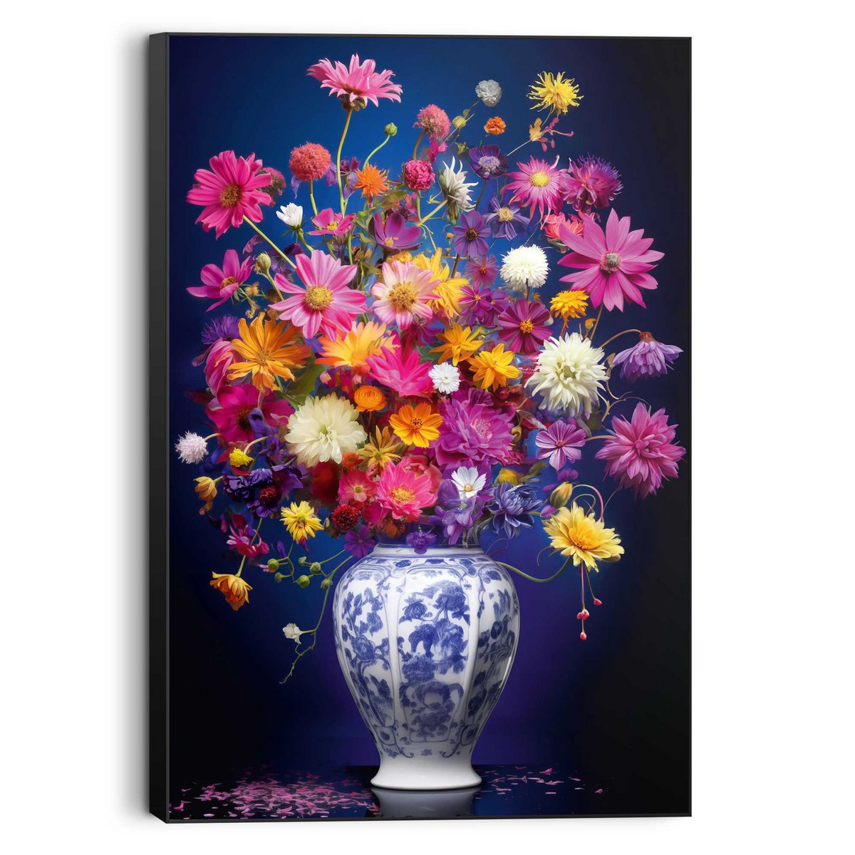 Painting Framed Panel Delft Flowers 90x60