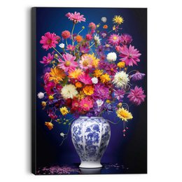 Painting Framed Panel Delft Flowers 90x60