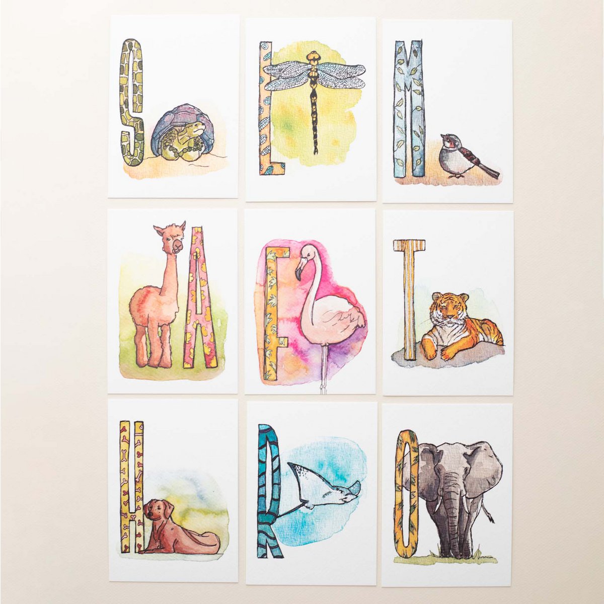 Tarjetas ABC de animales (tamaño A6)
