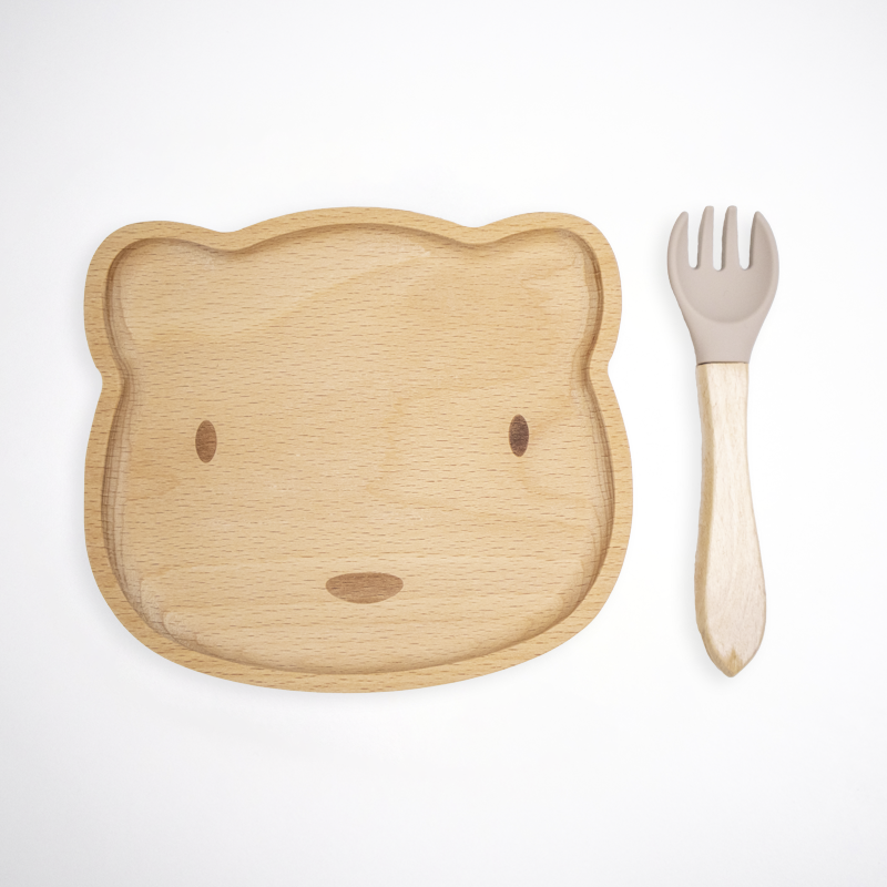 Planche enfant ours avec fourchette beige