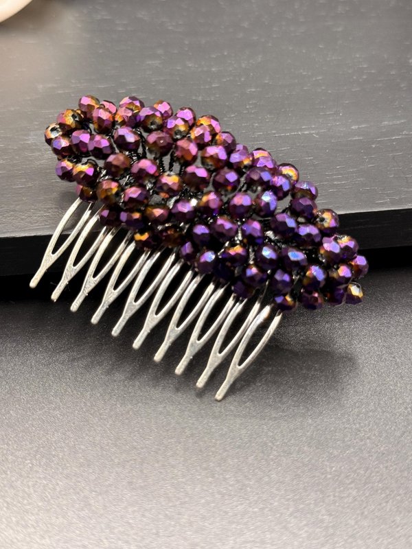Violet rhinsten hårkam med regnbueskimmer