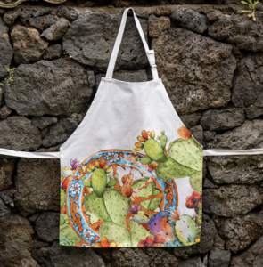 Cactus apron - with strap, 100% cotton satin