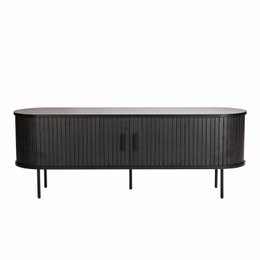  Black lowboard with ribbed front panel and two doors, suitable for use as a sideboard in a living room or dining room.