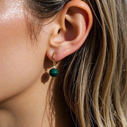 Boucles d'Oreilles Malachite & Perle – Argent 925 Plaqué Or