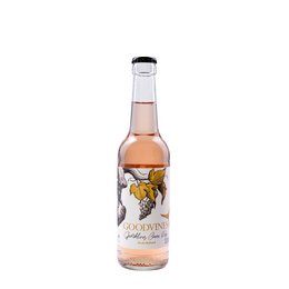 Rosé sparkling wine bottle, pink blush color, elegant gold leaf design label, 0.33l glass bottle