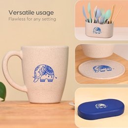Regali di nozze ecologici per coppie Ecofy | Set da 1 | Regali realizzati con biocomposito di buccia di riso | Tazza e portachiavi stampati con elefante | 300ml| Certificato TUV del castello di sabbia